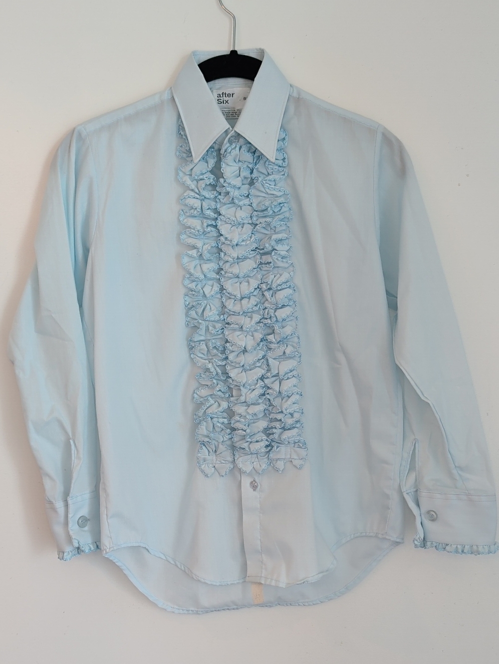 1970s Vintage Light Blue Ruffle Dress Shirt Size Boys Medium